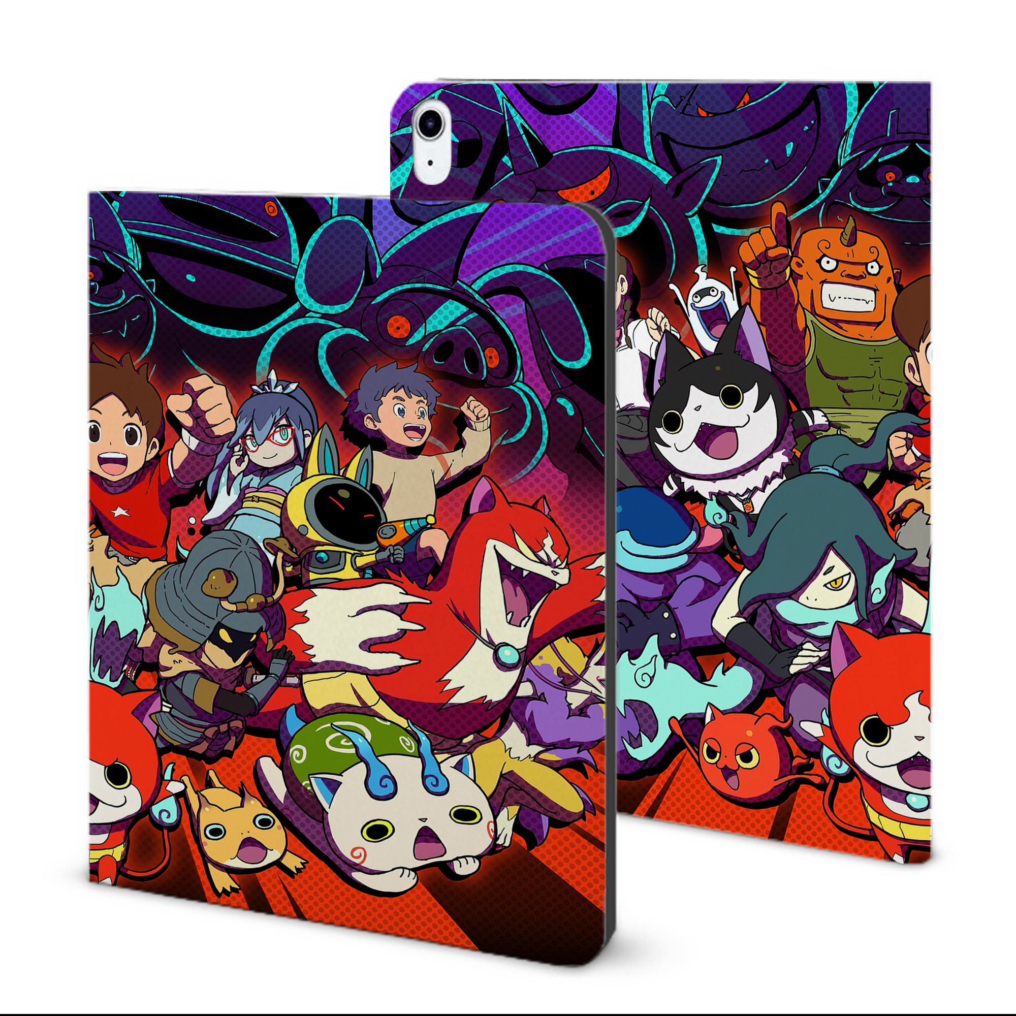 （画像用） 妖怪ウォッチ Yo-kai Watch IPad ケース ブック型 PUレザー TPU 耐衝撃 軽量 薄型 ペン収納なし 全面保護 IPad 各モデル対応